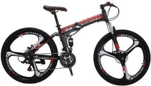 LOOCHO 21 Speed Foldable Mountain Bike 26 Inches 3-Spoke Wheel Dual Suspension Dual Disc Brake MTB Tire Bicycle